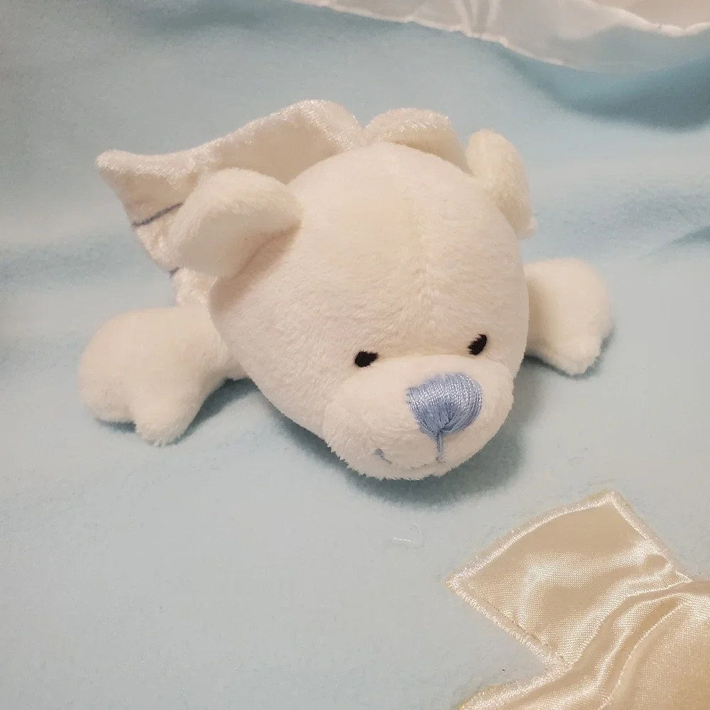 Baby Boom Lovey Security Blanket White Angel Bear Satin Like Cross Trim Religion
